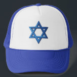 Star of David Jewish Trucker Hat<br><div class="desc">The Star of David is the most common symbol of Judaism and the State of Israel. Shown in vibrant gradient blue. The Star of David is a six-pointed star made up of two triangles superimposed over each other. In Judaism it is often called the Magen David, which means the "shield...</div>