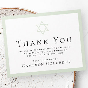 Star of David light green border funeral sympathy Thank You Card