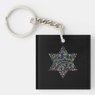 Star of David made with Gemstones in All Colours Key Ring