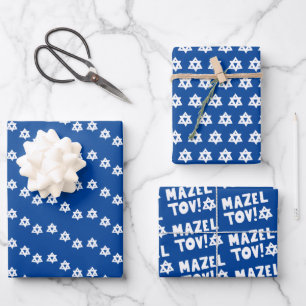 Star of David Mazel Tov Bar Bat Mitzvah Hanukkah  Wrapping Paper Sheet