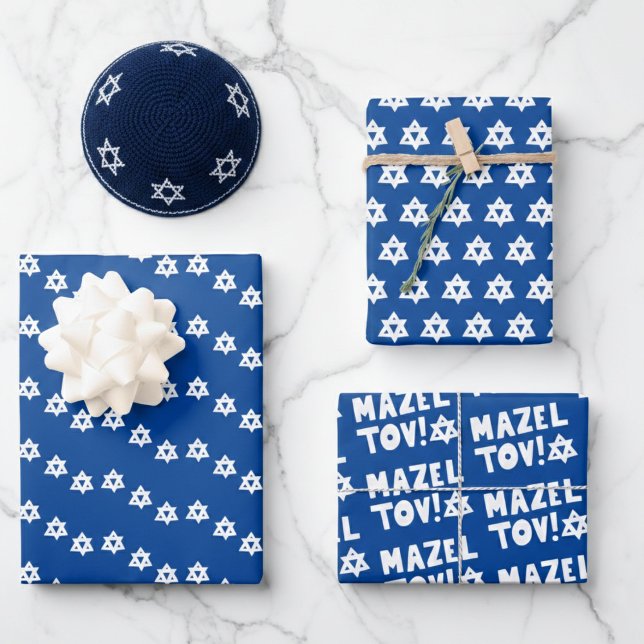 Star of David Mazel Tov Bar Bat Mitzvah Hanukkah  Wrapping Paper Sheet (Star of David Mazel Tov Bar Bat Mitzvah Hanukkah Wrapping Paper Sheets
)