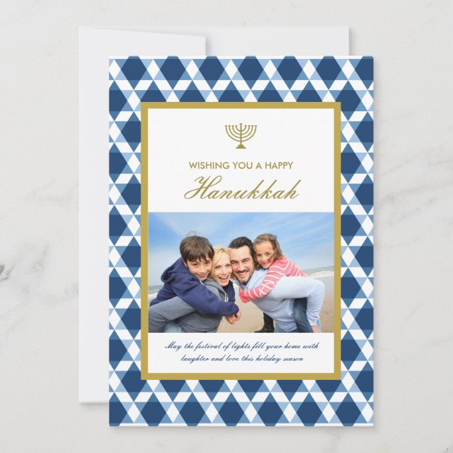 Star Of David Menorah Hanukkah Photo Greetings Holiday Card (Front)