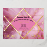 Star Of David & Menorah Jewish Style Pink Wedding Foil Invitation Postcard<br><div class="desc">With the Pink Marble Decoration and Star of David & Menorah Wedding Postcard Invitation, you can invite your loved ones to share in your special day with a design that beautifully blends tradition and contemporary style. It's an invitation that reflects your unique journey as a couple and sets the tone...</div>
