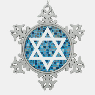 Star of David on Blue Mosaic Tile Pattern Ornament