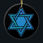 Star of David Ornament<br><div class="desc">A blue and green Star of David on a black background,  from a handpainted design by Judy Adamson,  makes this an attractive ornament.</div>