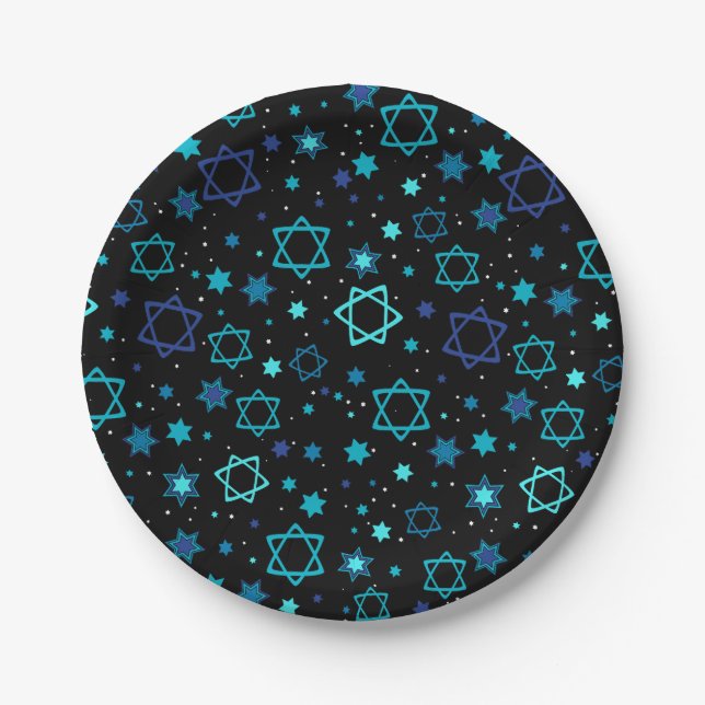 Star of David Paper Plates - Black (Front)