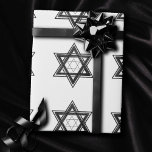 Star of David Pattern | Modern Black on White Wrapping Paper<br><div class="desc">Minimal classic black Bar/Bat Mitzvah and Hanukkah modern Star of David against a solid background creates an elegant,  sophisticated design. For other coordinating colours or matching products,  visit JustFharryn @ Zazzle.com or contact the designer,  c/o Fharryn@yahoo.com  All rights reserved. #zazzlemade #christmasdecor</div>