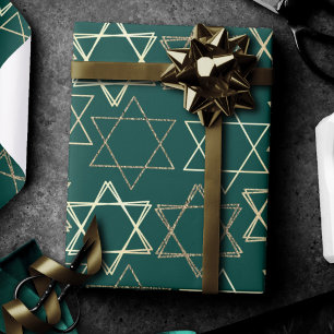Star of David Pattern   Modern of Gold on Green Wrapping Paper