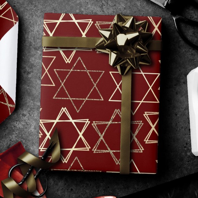 Star of David Pattern | Modern of Gold on Red Wrapping Paper (Creator Uploaded)