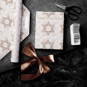 Star of David Pattern   Rose Gold Scatter Glitter Wrapping Paper