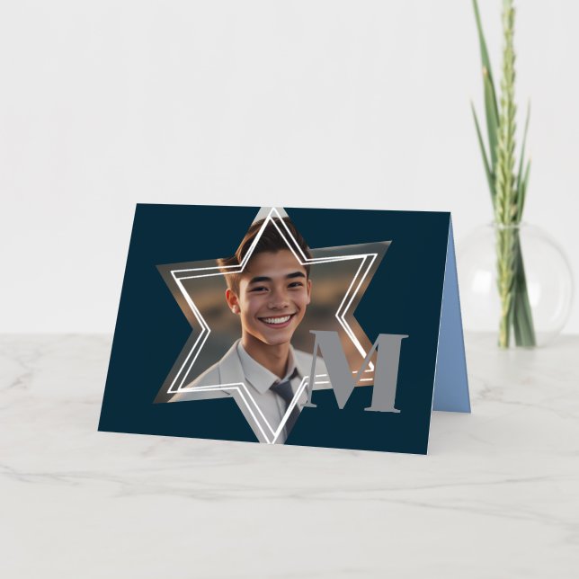 Star of David Photo Frame Thank You Monogram Foil Holiday Card (Front)