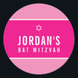 STAR OF DAVID pretty pink bat mitzvah logo Classic Round Sticker<br><div class="desc">*** NOTE - THE SHINY GOLD FOIL EFFECT IS A PRINTED PICTURE A cute little LOVE sticker that can be used for any occasion - wedding, baby shower, birth announcement, graduation, anniversary, handmade craft items or clothing for small business packaging etc... TIPS 1. To change the main colour hit the...</div>
