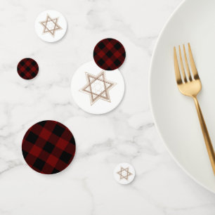 Star of David Rustic Buffalo Red and Black Plaid Confetti