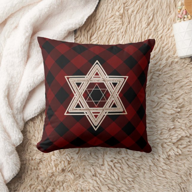 Star of David | Rustic Buffalo Red and Black Plaid Cushion (Blanket)