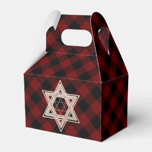 Star of David Rustic Buffalo Red and Black Plaid Favour Box