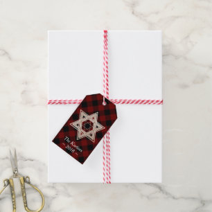 Star of David   Rustic Buffalo Red and Black Plaid Gift Tags