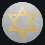 Star of David Silver and Gold Classic Round Sticker<br><div class="desc">Modern and elegant faux gold and silver metal foil effect Star of David sticker you can personalise with text or keep blank for use on your Bar Mitzvah invitation envelopes,  favours,  crafts,  party decorations or for Hanukkah and New Years cards and mailings.</div>