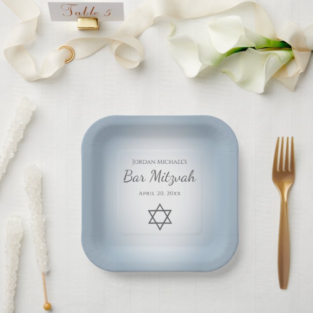 Star of David Simple Blue Modern Bat Mitzvah Paper Plate (Wedding)