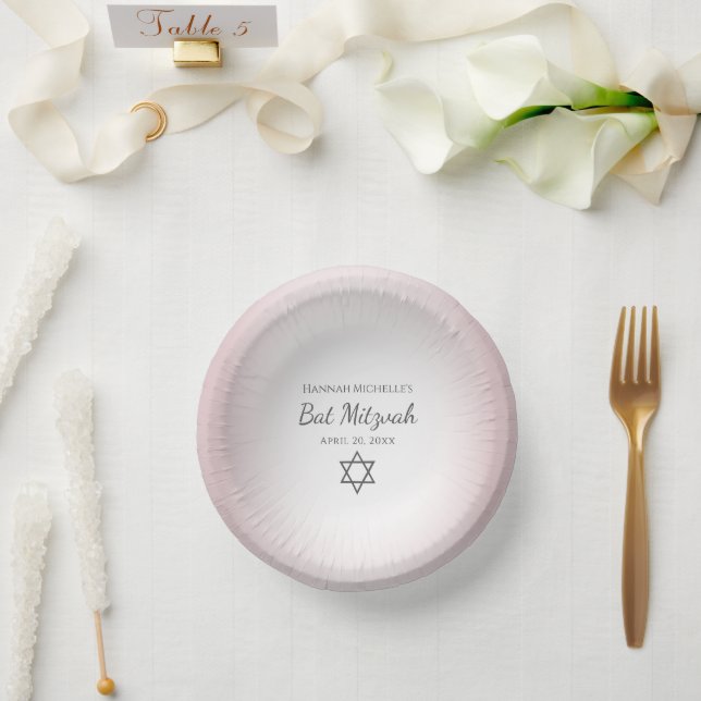 Star of David Simple Pretty Blush Pink Bat Mitzvah Paper Plate (Wedding)