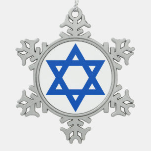 "STAR OF DAVID" SNOWFLAKE PEWTER CHRISTMAS ORNAMENT