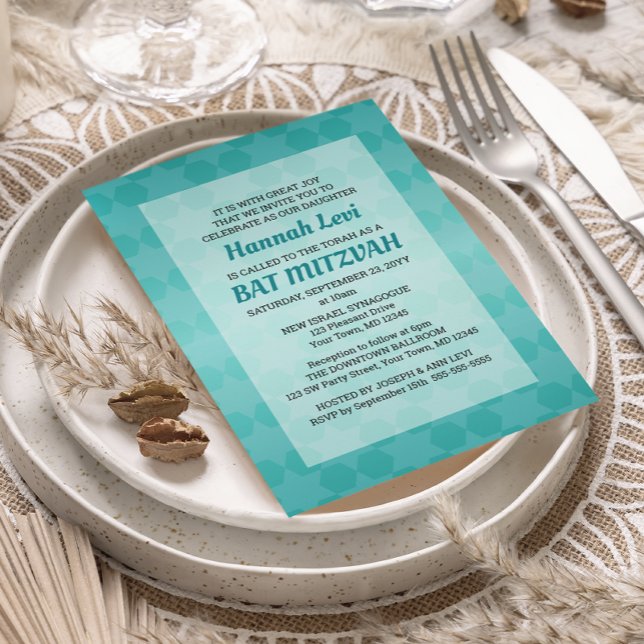 Star of David Teal Ombre Bat Mitzvah Invitation (Creator Uploaded)