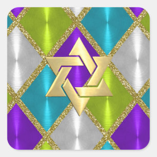 Star of David Turquoise Purple Lime Diamonds Square Sticker