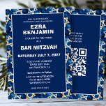 Star of David Watercolor Custom QR Bar Bat Mitzvah Invitation<br><div class="desc">Perfect card to announce a bat mitzvah, bar mitzvah or other Jewish celebration! Star pattern for you on the front and back side! FULLY CUSTOMIZABLE! Click on “Personalise” above to edit the text on the front and back and add your link to the QR code. Click "edit using design tool"...</div>