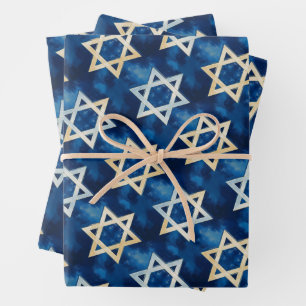 Star of David Watercolor Hanukkah  Wrapping Paper Sheet