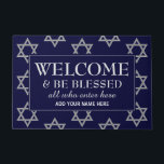 Star of David WELCOME Doormat<br><div class="desc">Stylish, Star of David WELCOME Door Mat with the wording WELCOME & BE BLESSED ALL WHO ENTER HERE (EXCEPT TRESPASSERS). The background is a faux silver Star of David against a midnight blue background. All text is CUSTOMIZABLE so you can amend the wording to suit your needs, eg. add family...</div>