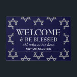 Star of David WELCOME Doormat<br><div class="desc">Stylish, Star of David WELCOME Door Mat with the wording WELCOME & BE BLESSED ALL WHO ENTER HERE (EXCEPT TRESPASSERS). The background is a faux silver Star of David against a midnight blue background. All text is CUSTOMIZABLE so you can amend the wording to suit your needs, eg. add family...</div>