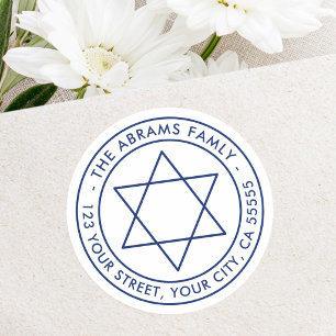 Star of David white blue minimalist return address Classic Round Sticker