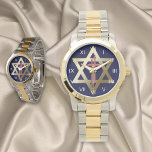 Star of David With Cross Watch<br><div class="desc">Gold Star of David with double cross on navy blue background.</div>