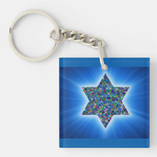 Star of David with Gemstones Key Ring