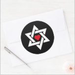 Star of David with Red Heart Classic Round Sticker<br><div class="desc">A cool design based on the Star of David, with interlocking equilateral white triangles and a bright red heart in the centre. Honouring the Jewish community with a message of love in the middle. The background colour is currently set on black but can be changed with the customisation tools if...</div>