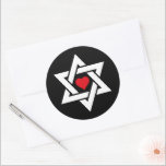 Star of David with Red Heart Classic Round Sticker<br><div class="desc">A cool design based on the Star of David, with interlocking equilateral white triangles and a bright red heart in the centre. Honouring the Jewish community with a message of love in the middle. The background colour is currently set on black but can be changed with the customisation tools if...</div>