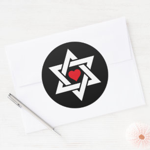 Star of David with Red Heart Classic Round Sticker