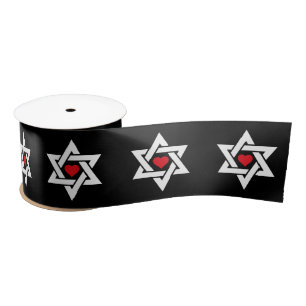 Star of David with Red Heart in the Middle Jewish Satin Ribbon