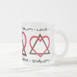 Star of David's Love Frosted Glass Coffee Mug<br><div class="desc">This frosted glass mug is delightfully different - feminine w/o being overly girlie,  featuring Leslie Sigal Javorek's original digital design of a Star of David comprised of a cerise coloured triangle and interlocking medium brown heart.</div>