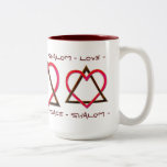 Star of David's Love (Mug) Two-Tone Coffee Mug<br><div class="desc">This white ceramic mug with a burgundy interior, is delightfully different - feminine w/o being overly girlie, featuring Leslie Sigal Javorek's original digital design of a Star of David comprised of a cerise coloured triangle and interlocking medium brown heart.</div>