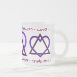 Star of David's Love v2 Frosted Glass Coffee Mug<br><div class="desc">This frosted glass mug is delightfully different - feminine w/o being overly girlie, featuring Leslie Sigal Javorek's original digital design of a Star of David comprised of a plum coloured triangle and interlocking pearly periwinkle blue heart.</div>