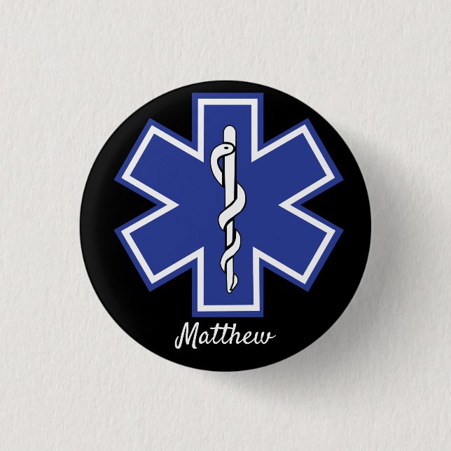 Star of Life EMS EMT - Editable Name 3 Cm Round Badge (Front)