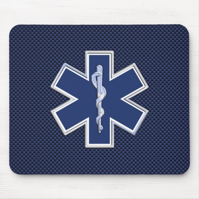 Star of Life Paramedic Carbon Fibre Style Mouse Mat (Front)