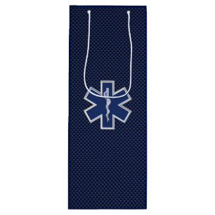 Star of Life Paramedic Carbon Fibre Style Wine Gift Bag