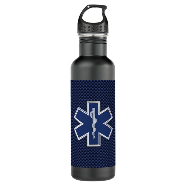 Star of Life Paramedic EMS on Blue Carbon Fibre 710 Ml Water Bottle (Front)