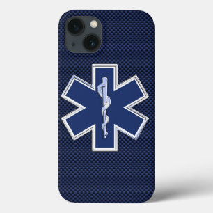 Star of Life Paramedic EMS on Blue Carbon Fibre iPhone 13 Case