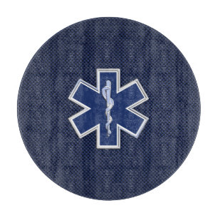 Star of Life Paramedic EMS on Blue Carbon Fibre Cutting Board