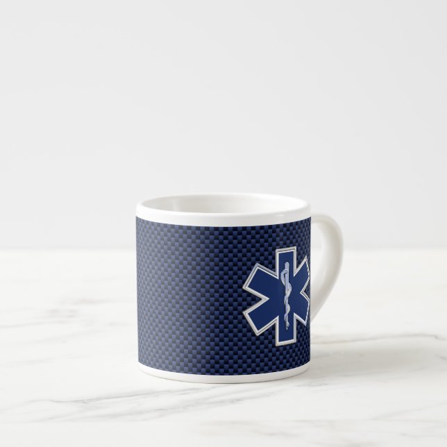 Star of Life Paramedic EMS on Blue Carbon Fibre Espresso Cup (Front Right)