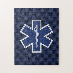 Star of Life Paramedic EMS on Blue Carbon Fibre Jigsaw Puzzle