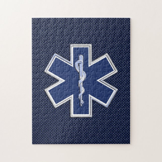 Star of Life Paramedic EMS on Blue Carbon Fibre Jigsaw Puzzle (Vertical)