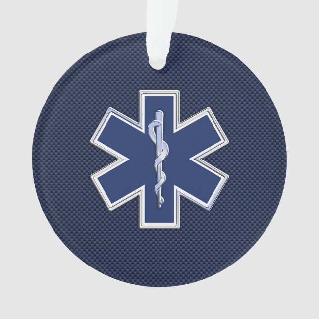 Star of Life Paramedic EMS on Blue Carbon Fibre Ornament (Front)